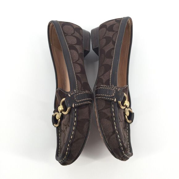 Coach Eve Horsebit Monogram Logo Driver Loafers 6.5 B Womens Brown Gold Slip On - Picture 3 of 11